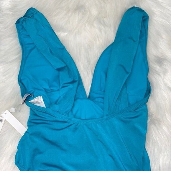 Trina Turk Womens Plunge Wrap Front One Piece Swimsuit Turquoise//Getaway Solids - Picture 10 of 10